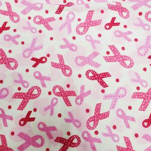 fat quarter - flannel 100% cotton fabric breast cancer awareness ribbons