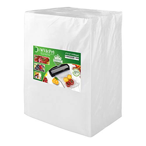 WVacFre 100 Quart Size 8x12Inch Vacuum Sealer Freezer Bags with Commercial Grade,BPA Free,Heavy Duty,Great for Food Vac Storage or Sous Vide Cooking