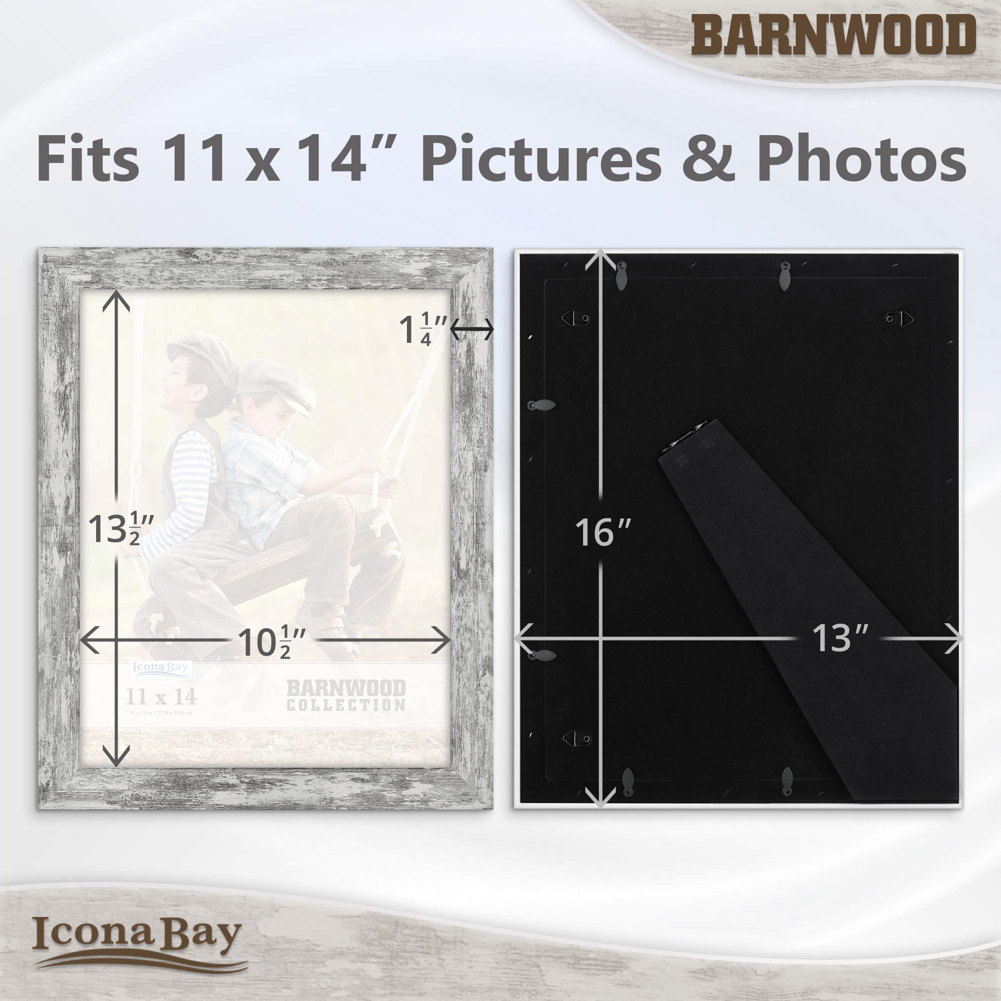 Icona Bay 11x14 Pony Gray Picture Frame, Country Rustic Style 11 x 14 Photo Frame, Table Top or Wall Mount, Barnwood Collection