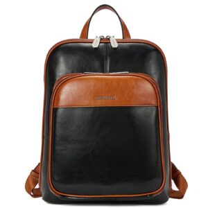 bostanten genuine leather backpack purse casual college travel bags for women brown with black