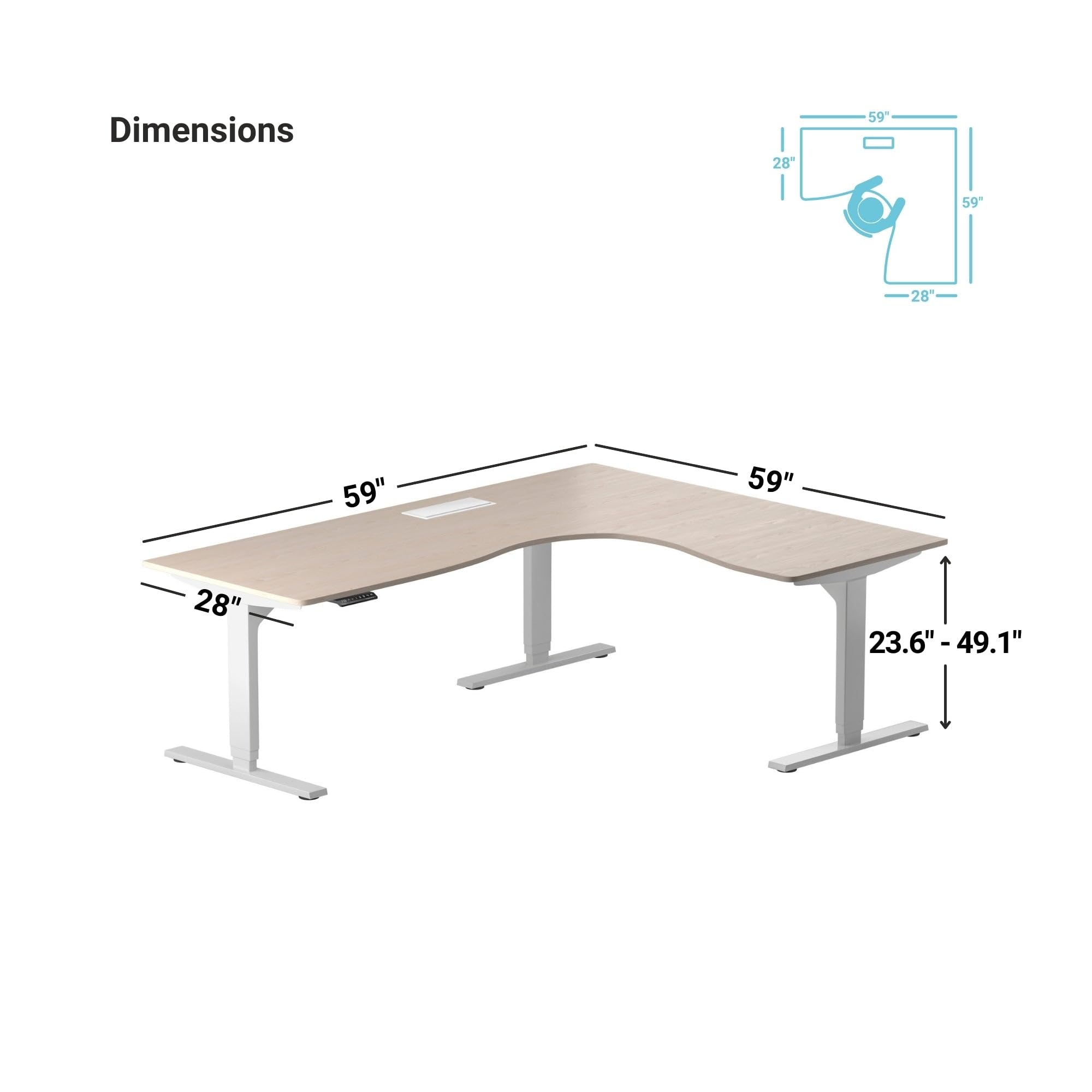 Progressive Desk L Shaped Height Adjustable Standing Desk 59" x 59" - Corner Computer Desk - Electric Stand Up Rising Workstation - Black Frame/Sunset Teak Top