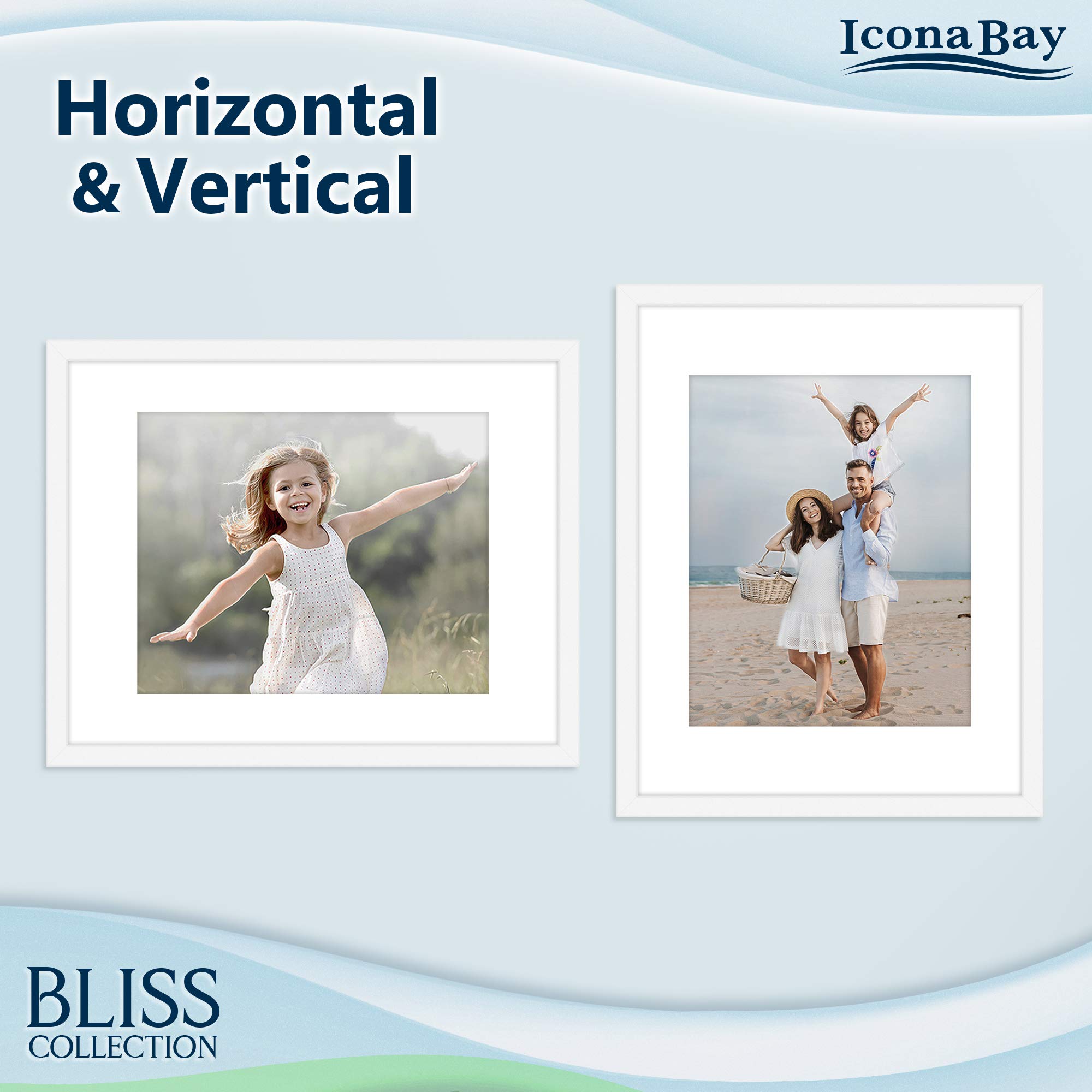 Icona Bay 11x14 White Picture Frame with Removable Mat for 8x10 Photo, Modern Style Wood Composite Frame, Wall Mount Only, Bliss Collection