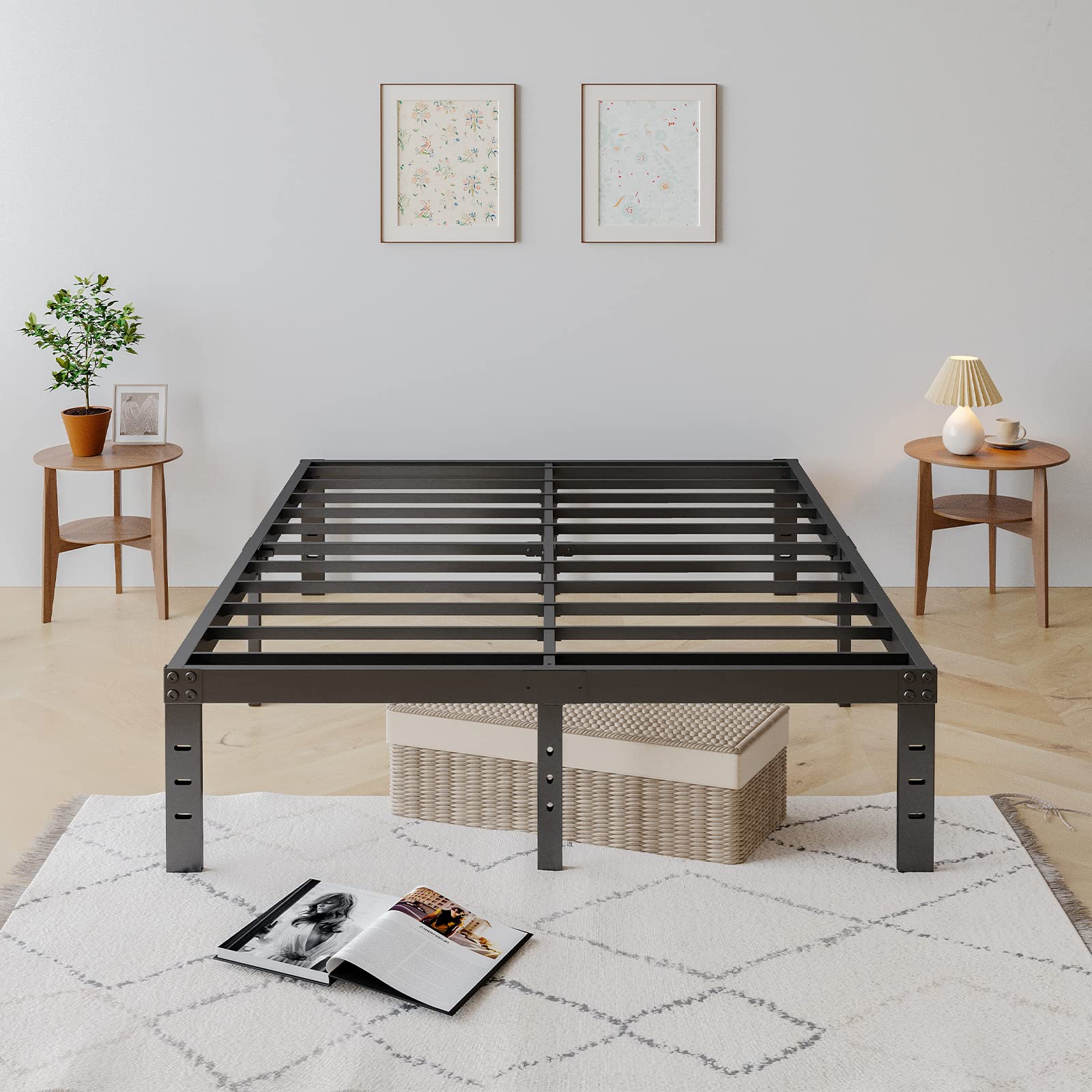 COMASACH 14 inch Full Bed Frame No Box Spring Needed, 3500 lbs Heavy Duty Metal Platform Bed Frames, Non-Slip and Noise-Free Mattress Foundation, Black