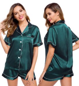 lecgee womens silk satin pajamas short sleeve loungewear two-piece sleepwear button-down pj set