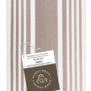 HONEST WEAVE GOTS Certified Organic Cotton Kitchen Hand and Dish Towel Sets - Oversized 20x30 inches, Fully Hemmed, in Designer Colors, 6-Pack, Sand Stripe