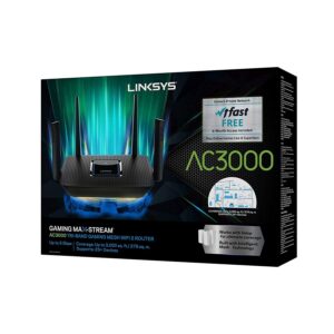 Linksys AC3000 Smart Mesh Wi-Fi Router for Home Networks, MU-MIMO Tri-band Wireless Gigabit Mesh Router, Fast Speeds of up to 3.0 Gbps, Coverage of up to 3,000 Sq Ft, Up to 25 Devices MR9000 (Renewed)