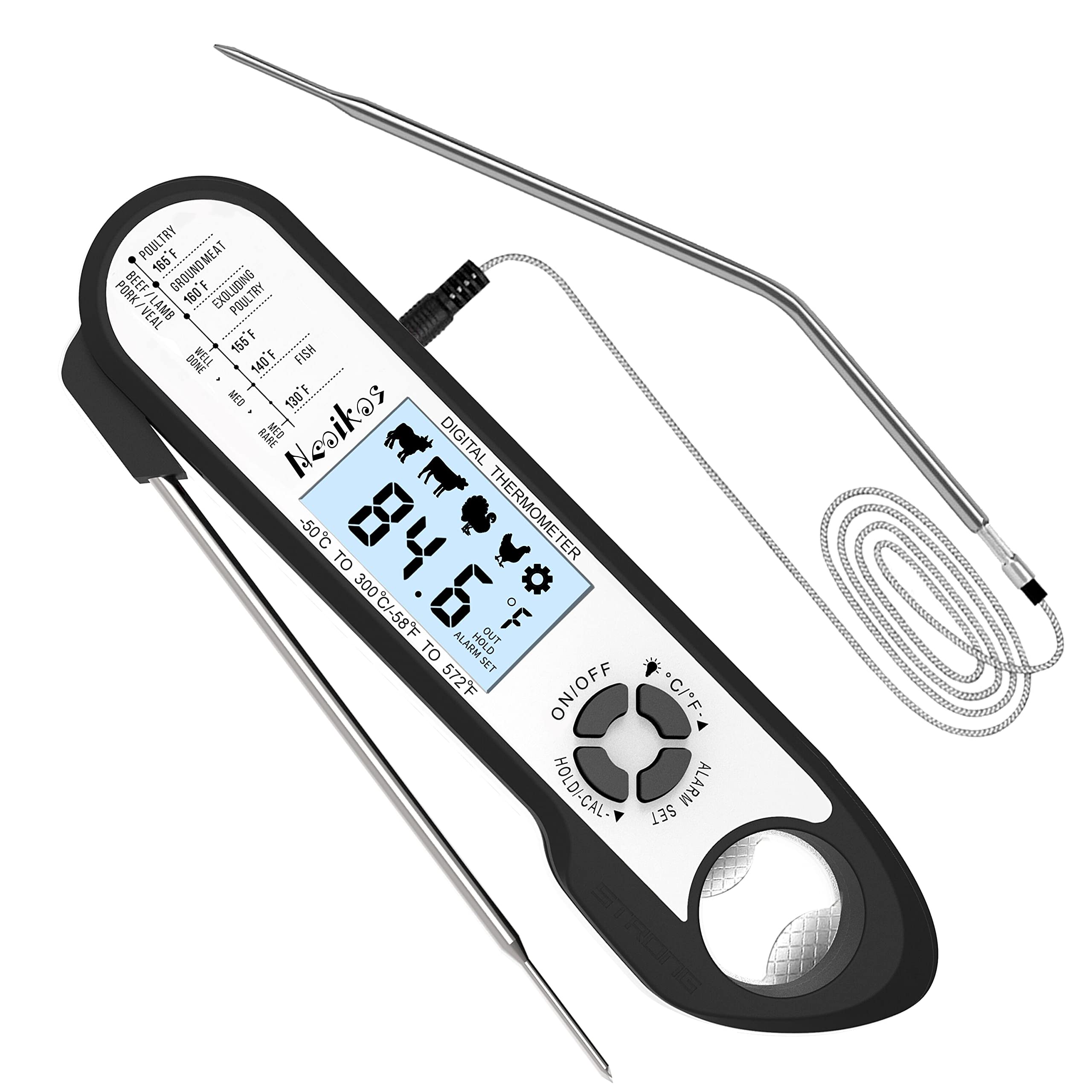 Neoikos Digital Meat Food Thermometer - 2~3S Instant Read Cooking Thermometer, Backlight, Built-in Magnet, Calibration, Foldable Probe for Kitchen Deep Fry BBQ Grill Roast Turkey