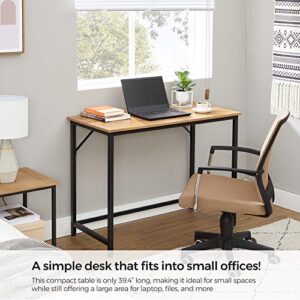 VASAGLE Computer Desk, Gaming Desk, Home Office Desk, for Small Spaces, 19.7 x 39.4 x 29.5 Inches, Industrial Style, Metal Frame, Honey Brown and Black ULWD041B05V1