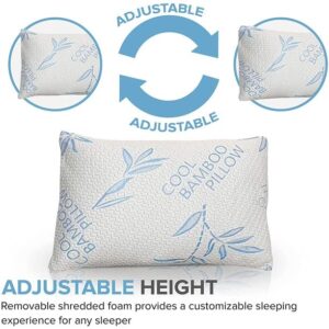 2 Pack King Size Rayon Derived from Bamboo Pillows for Sleeping, Cooling Shredded Memory Foam Adjustable Rayon Derived from Bamboo Bed Pillow with, Removable/Washable Cover (King 2 Pack)