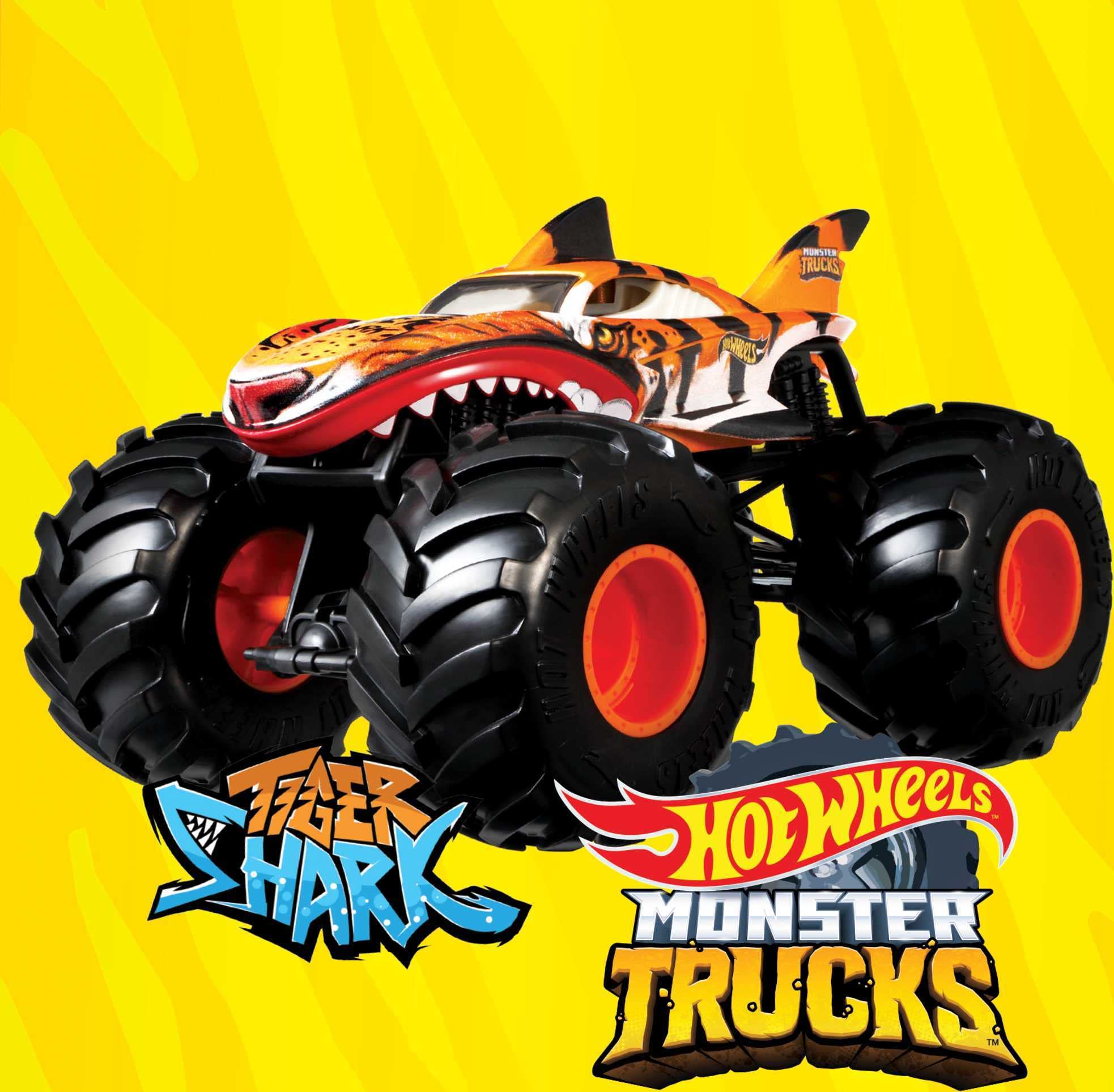 Hot Wheels Toy Monster Trucks, 1:24 Scale Die-Cast Tiger Shark, Oversized Play Vehicle for Kids & Collectors