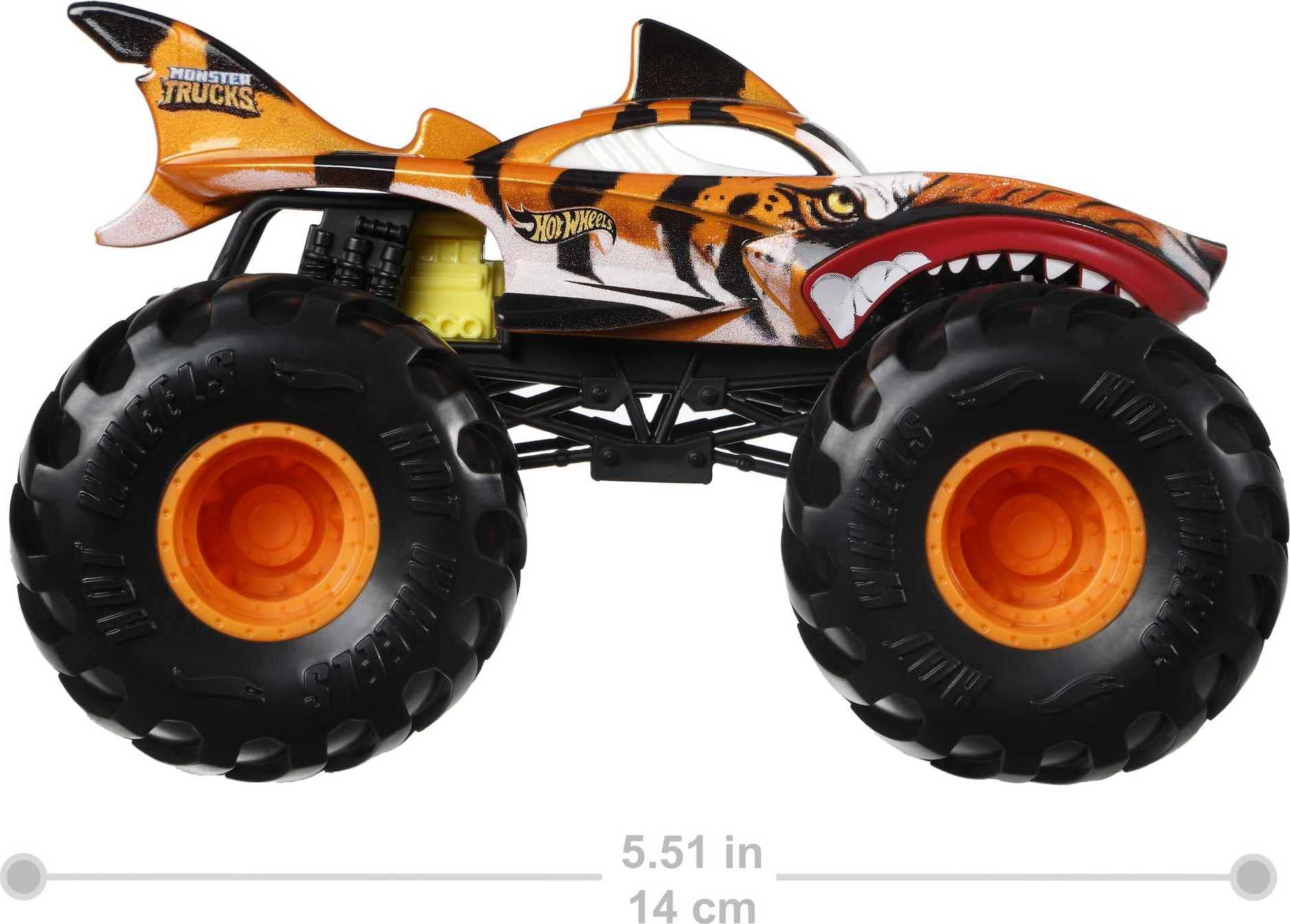 Hot Wheels Toy Monster Trucks, 1:24 Scale Die-Cast Tiger Shark, Oversized Play Vehicle for Kids & Collectors