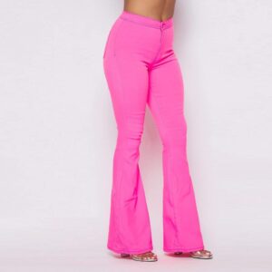 SOHO GLAM High Waisted Stretchy Bell Bottom Jeans Pink