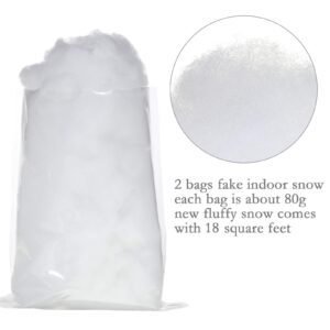 2 Bags Christmas Fake Snow Cotton Like Fluffy Snow Fiber Artificial Snow Indoor Snow Blanket Decor for Winter Mantle Village, Nativity and Christmas Ornament(White)