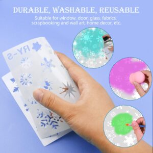 Jmkcoz Christmas Snowflake Stencil Template, Reusable Plastic Craft Drawing Painting Stencil Journal Template for Window Glass Wall Door Card Scrapbook Notebook Holiday Xmas Snow Flake Art DIY Project