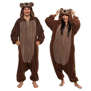 funziez! sherpa bear adult onesie - animal halloween costume - plush teddy one piece cosplay suit for adults, women and men