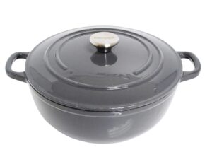 mirro mir-19059 4.8 quart cast iron white enamel coated interior dutch oven, grey, ready to use