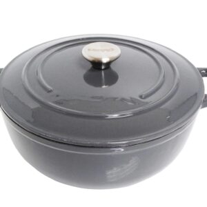 Mirro MIR-19059 4.8 Quart Cast Iron White Enamel Coated Interior Dutch Oven, Grey, Ready to Use