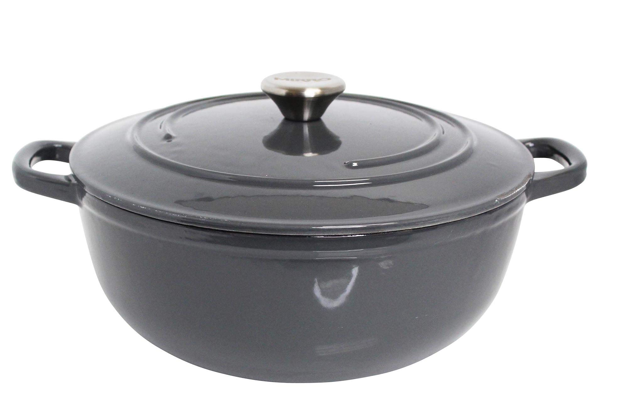 Mirro MIR-19059 4.8 Quart Cast Iron White Enamel Coated Interior Dutch Oven, Grey, Ready to Use