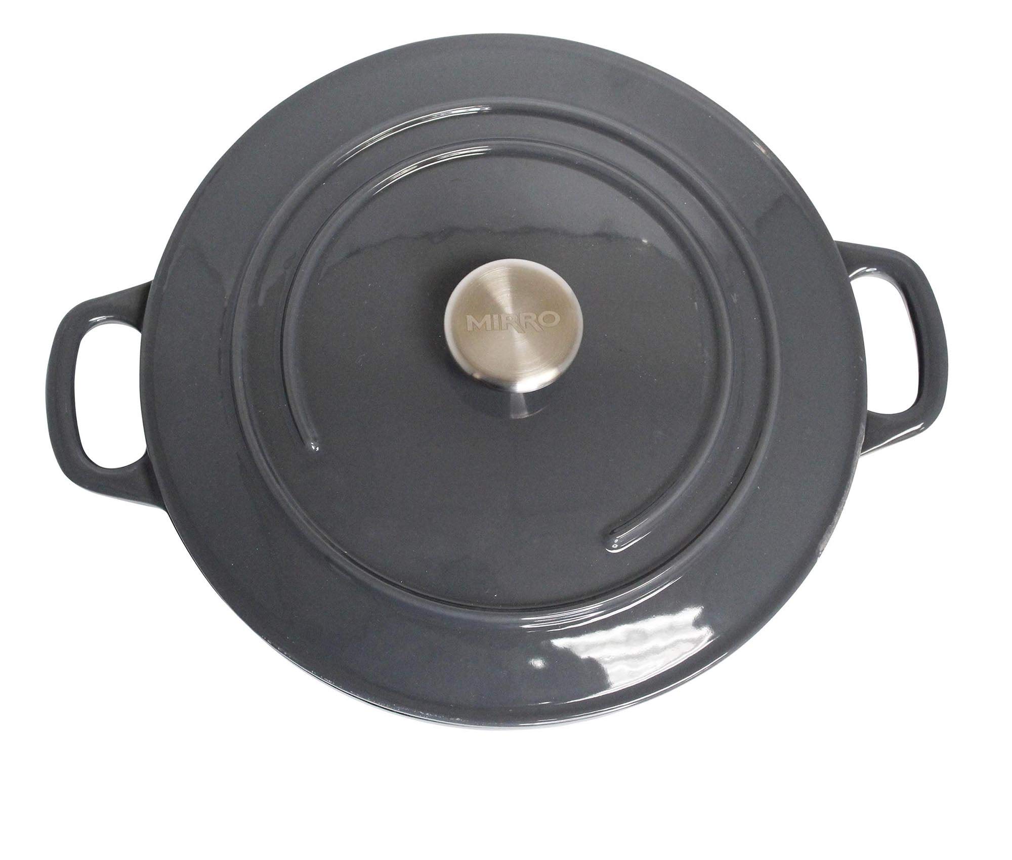 Mirro MIR-19059 4.8 Quart Cast Iron White Enamel Coated Interior Dutch Oven, Grey, Ready to Use