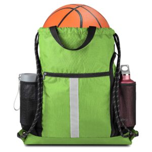 BeeGreen Cinch Bag Backpack String Gym Sackpack with Shoe Compartment and Two Side Mesh Pockets Large Lightweight Portable Sport Drawstring Sack