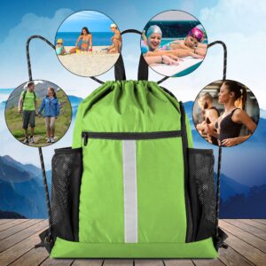 BeeGreen Cinch Bag Backpack String Gym Sackpack with Shoe Compartment and Two Side Mesh Pockets Large Lightweight Portable Sport Drawstring Sack