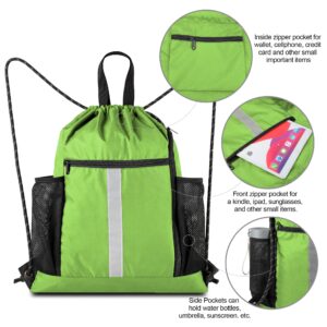 BeeGreen Cinch Bag Backpack String Gym Sackpack with Shoe Compartment and Two Side Mesh Pockets Large Lightweight Portable Sport Drawstring Sack