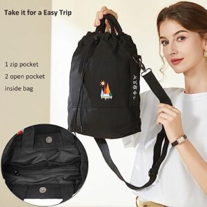 Women Canvas Tote Handbags Casual Shoulder Work Bag Crossbody Bag with Sunshine Embroidery (Black) Medium