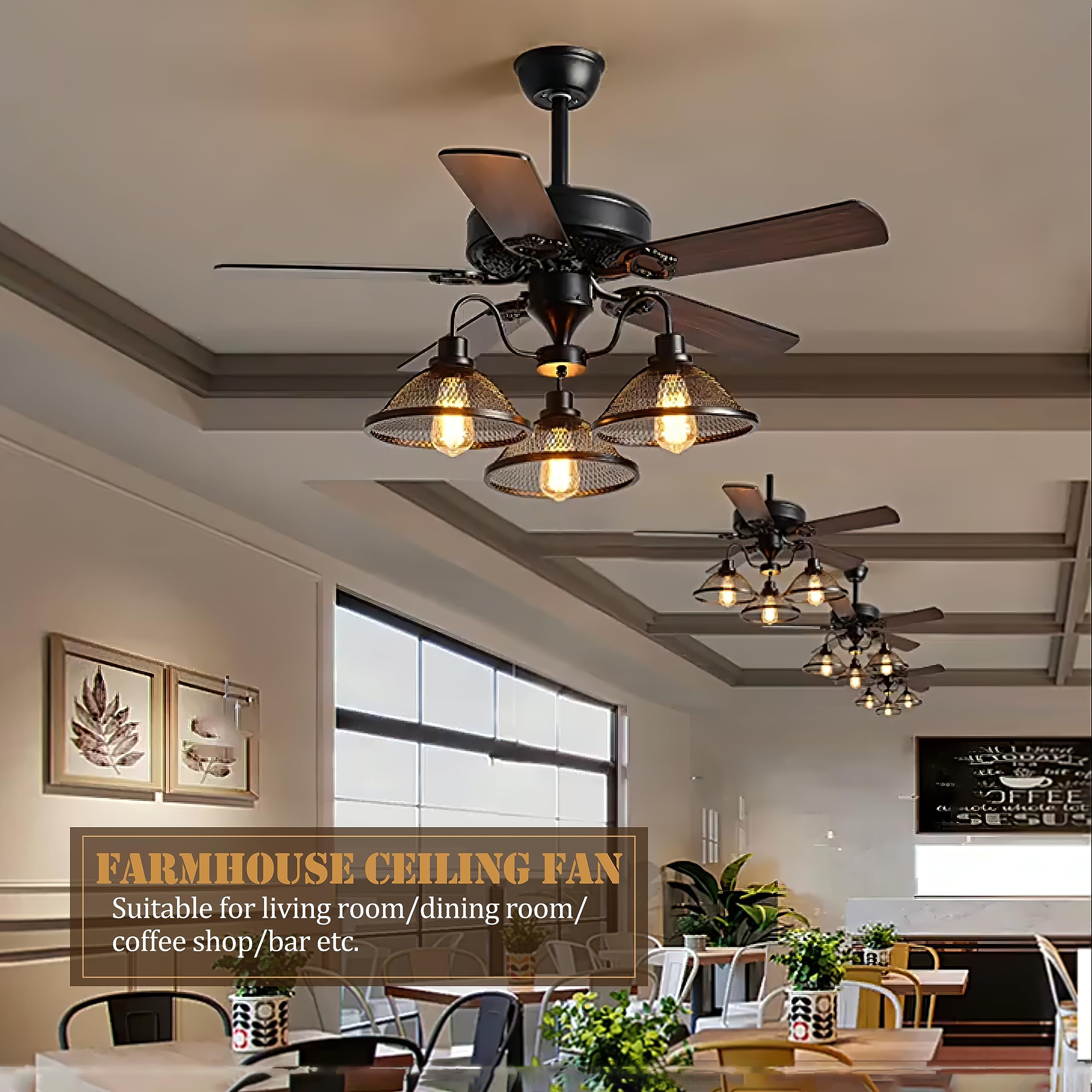 Bagood Farmhouse Ceiling Fan with Light 52 Inch Ceiling Fan with Light Rustic Ceiling Fan with 5 Reversible Wood Blades Vintage Ceiling Fan with Light and Remote for Bedroom Living Room Dining Room