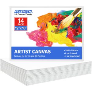 fixsmith canvas boards for painting 12x16 inch, super value 14 pack paint canvases, white blank canvas panels, 100% cotton primed, painting art supplies