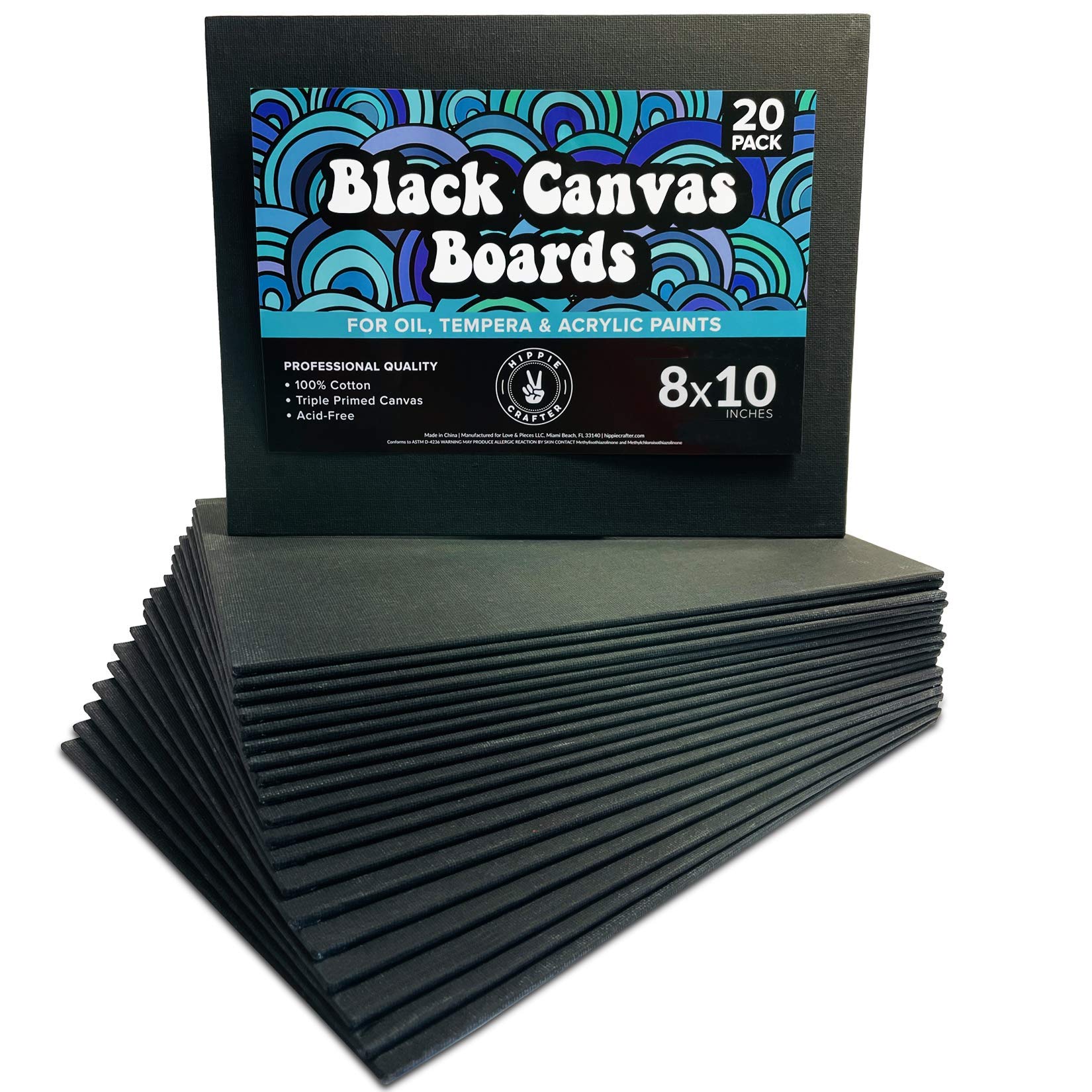 Black Canvas for Painting Bulk 20 Pack Small Canvases for Painting Boards Blank Canvas for Painting 8x10 Art Canvas Panels for Paint for Artists Gesso Primed for Oil, Acrylic, and Watercolor