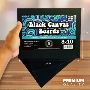 Black Canvas for Painting Bulk 20 Pack Small Canvases for Painting Boards Blank Canvas for Painting 8x10 Art Canvas Panels for Paint for Artists Gesso Primed for Oil, Acrylic, and Watercolor