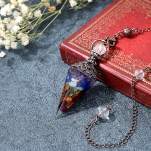 PESOENTH 7 Chakra Crystal Dowsing Pendulum Healing Hexagonal Gemstone Crystals Point Pendulum for Divination Scrying Dowser