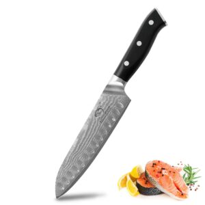 santoku knife 7 inch, yanxuan series professional kitchen knife forged with vg10 super steel 67-layer damascus, non-slip abs ergonomic triple rivet handle, razor sharp lightweight multipurpose