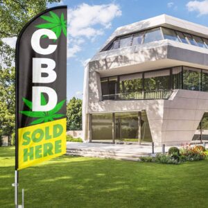 CBD Sold Here Advertising Feather Flag, CBD Swooper Flag Sign with Pole Kit and Ground Stake, 11Ft CBD Sold Here Advertising Feather Banner Sign (Black)