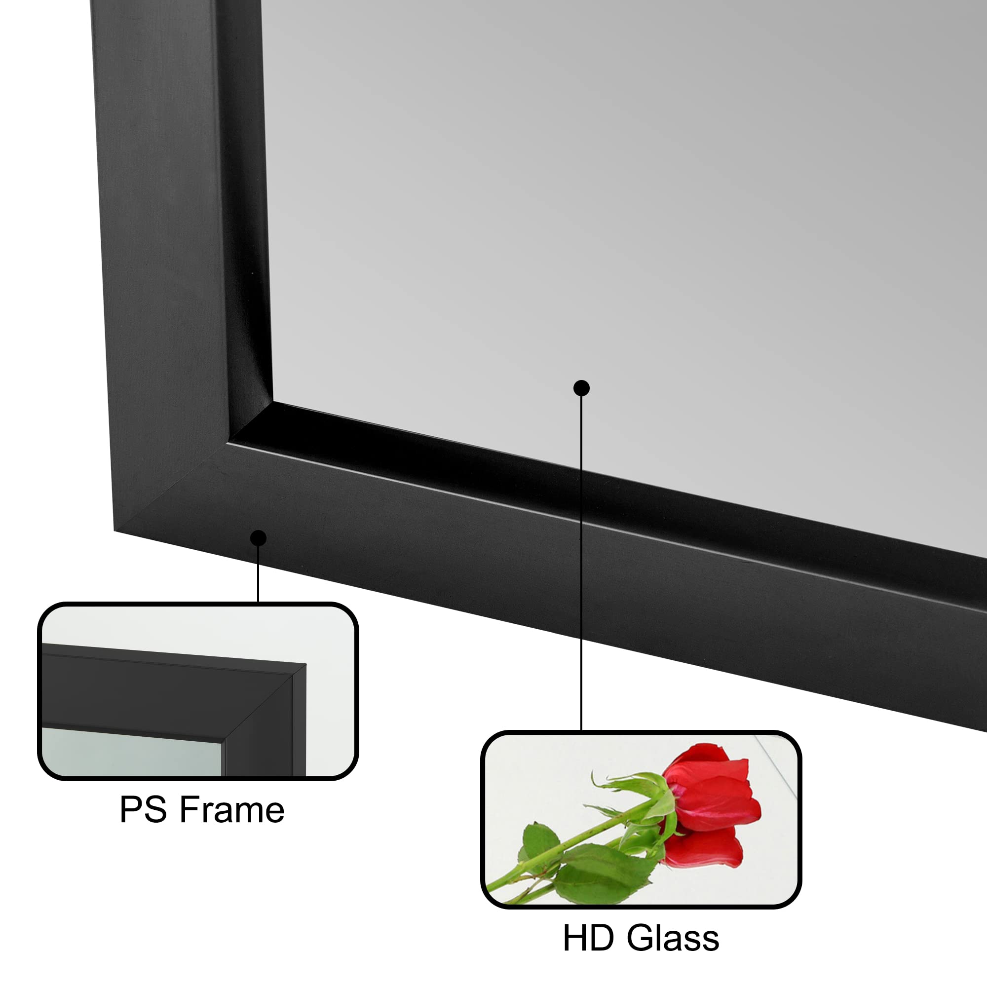 Elevens Full Length Door Mirror 43"x16" Large Rectangle Wall Mirror Hanging or Leaning Against Wall for Bedroom, Dressing and Wall-Mounted Polystyrene Frame Mirror-Black(No Stand), JJ01002AAF-USAM004