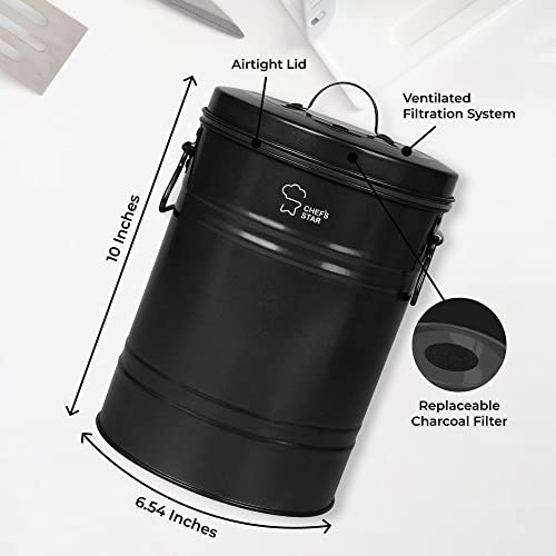 Chef's Star Countertop Compost Bin for Kitchen, Indoor Compost Bin for Kitchen Counter, Small Composter for Kitchen Counter, with Charcoal Filter, Airtight Lid, 0.8 Gallon Compost Pail, Black