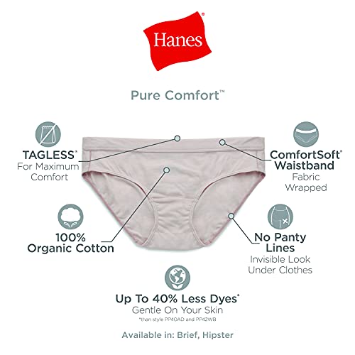 Hanes Women's Organic Cotton Panties Pack, ComfortSort Underwear, May Vary, Assorted Colors, 6-Pack Briefs, 8