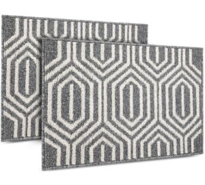 emerson 2-pack indoor doormats, 32" x 20" – low profile front door mats – welcome outdoor entrance rugs – machine washable & water absorbent – home entryway mats – heavy duty + non-slip (gray)