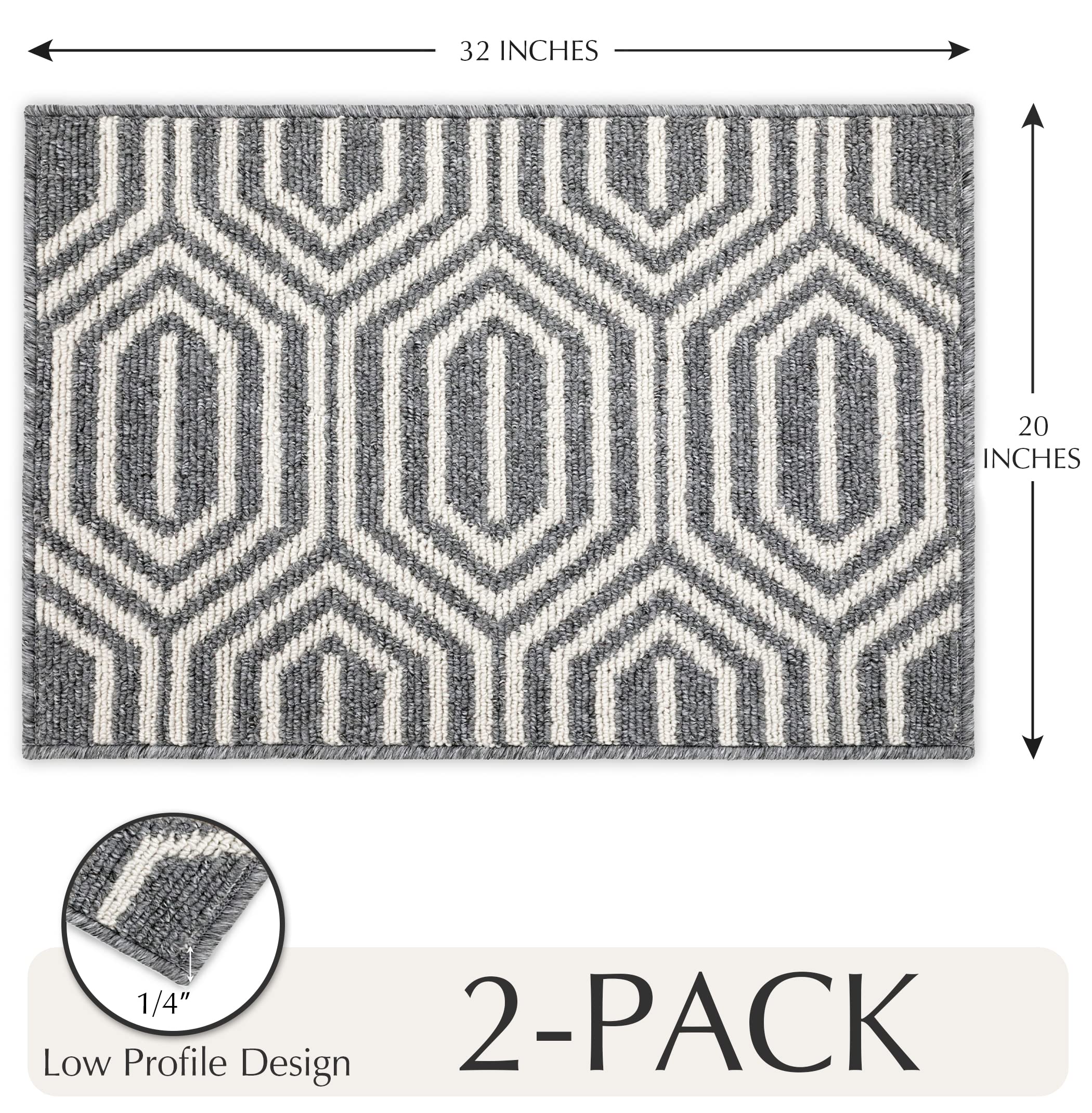 Emerson 2-Pack Indoor Doormats, 32" x 20" – Low Profile Front Door Mats – Welcome Outdoor Entrance Rugs – Machine Washable & Water Absorbent – Home Entryway Mats – Heavy Duty + Non-Slip (Gray)