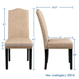 Yaheetech Dining Chairs Upholstered Parsons Chairs Kitchen Living Room Chairs with Rubber Wood Legs & Nailhead Trim, Fabric Side Chairs, Set of 4, Khaki(2 Package)