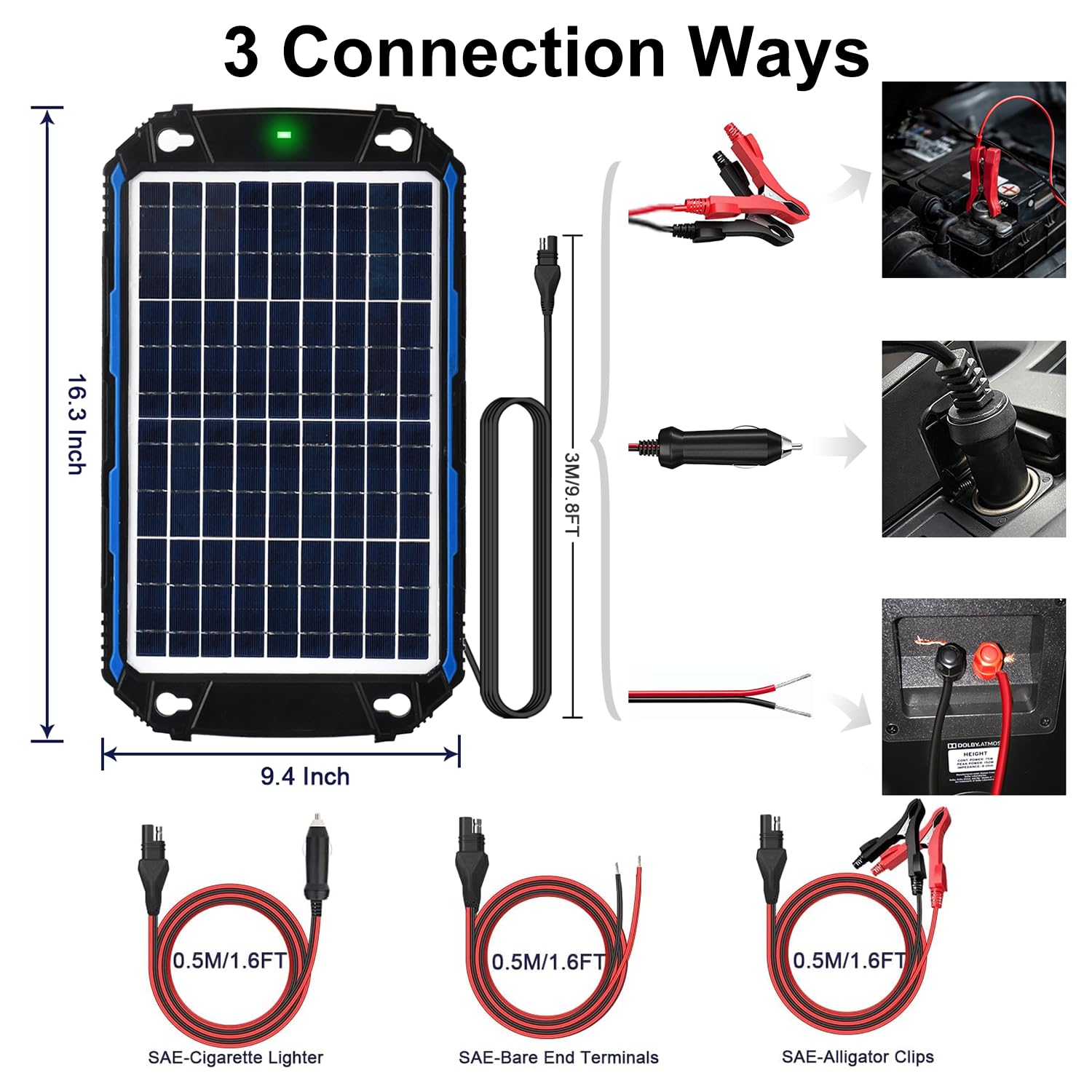 SUNER POWER Waterproof 10W 12V Solar Battery Charger & Maintainer Pro, Built-in UltraSmart MPPT Charge Controller, 10 Watt Solar Panel Trickle Charging Kits for Car Automotive Boat Marine RV Trailer