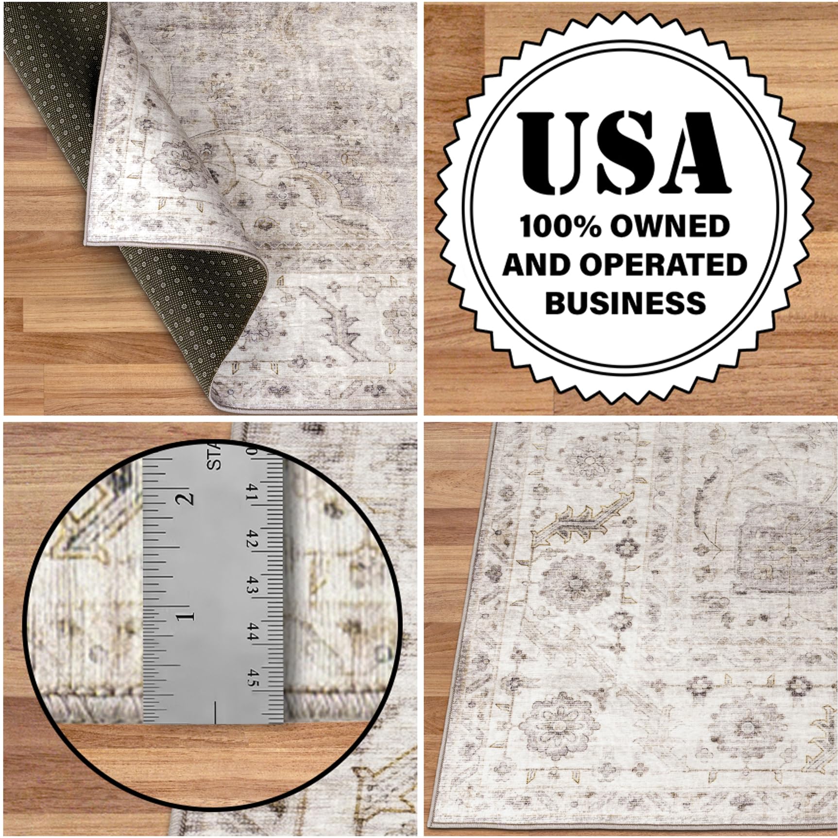 ReaLife Machine Washable Area Rug - Stain Resistant, Non-Shed - Eco-Friendly, Non-Slip, Family & Pet Friendly - Made from Premium Recycled Fibers - Vintage Bohemian Medallion - Beige Ivory, 3' x 5'