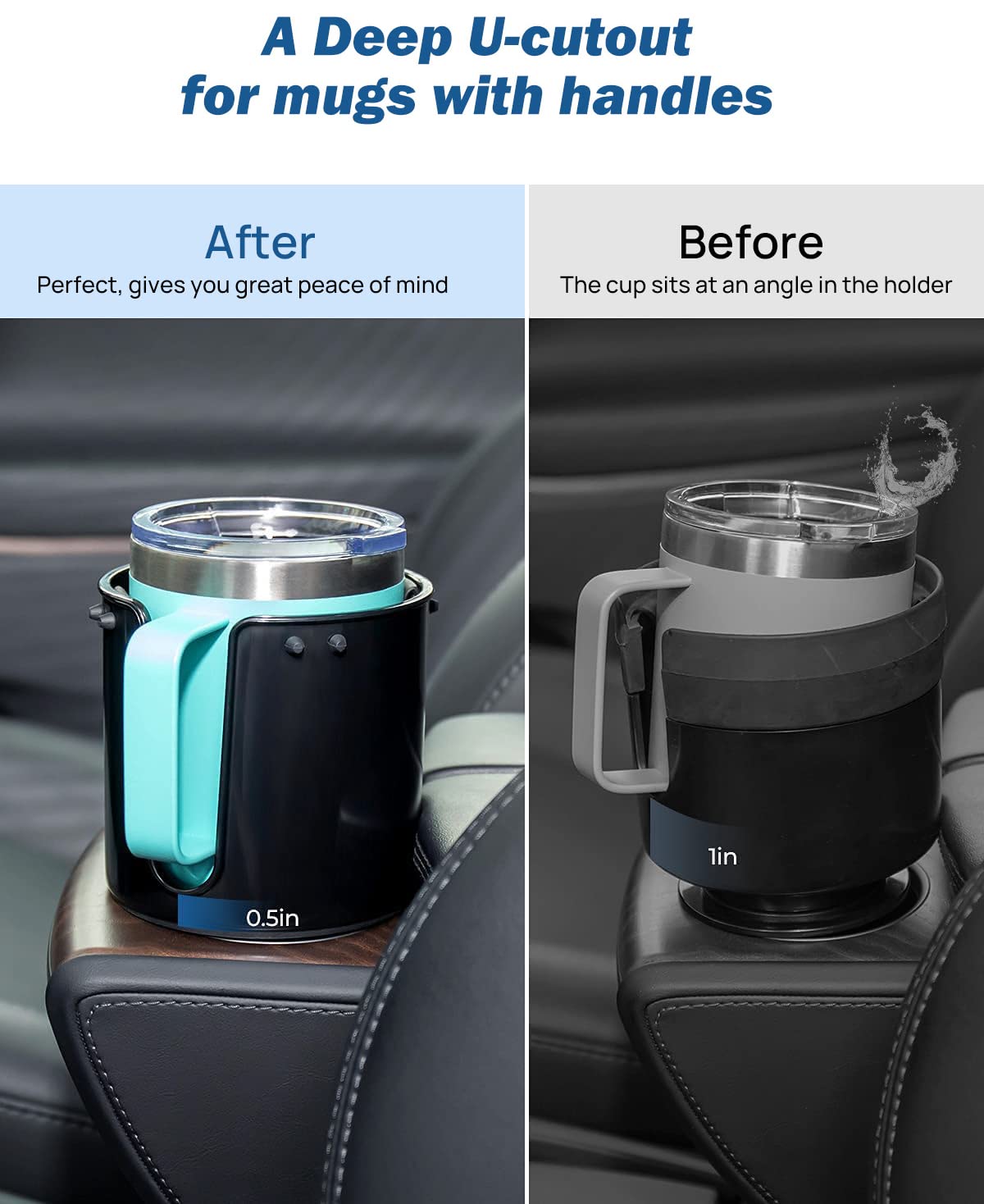 JOYTUTUS Large Stable Cup Holder Expander for YETI, Hydro Flask, Nalgene, Hold 18-40 oz Bottles and Mugs, Car Cup Holder Adapter Fit Most Cup Holder