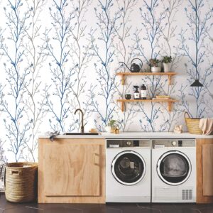 Melwod Grey Blue Tree Branches Peel and Stick Contact Paper 17.7" x 78.7" Modern Tree Branch Removable Wallpaper Natural Wall Paper Self-Adhesive Vinyl for Drawer Liner Furniture Crafts Accent Walls