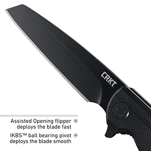 CRKT LCK + Folding Pocket Knife: Folder with Liner Lock, Black Plain Edge Sheepsfoot Blade, Reinforced Nylon Handle with Pocket Clip 3802K