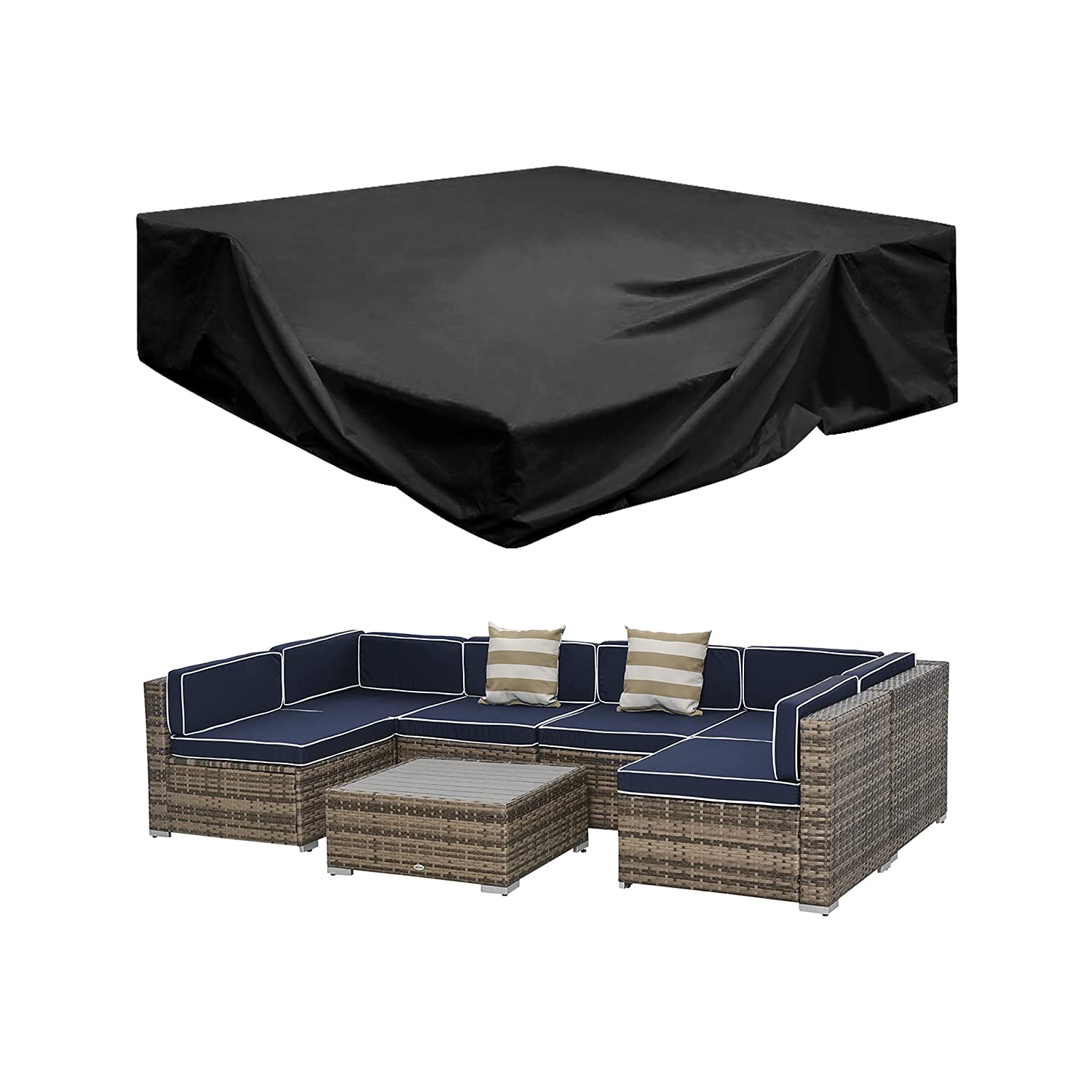 Patio Furniture Sectional Set Covers Large Waterproof Outdoor Furniture Set Covers Loveseat Set Covers Rectangle Heavy Duty 78"L x 48"W x 28"H Black