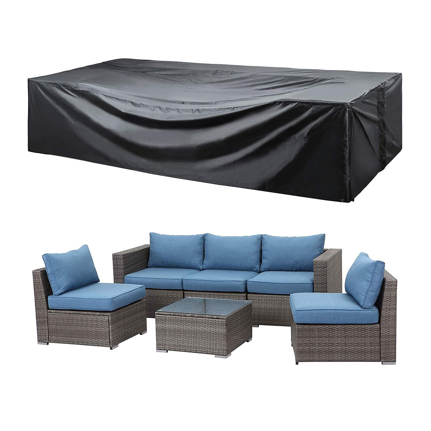 Patio Furniture Sectional Set Covers Large Waterproof Outdoor Furniture Set Covers Loveseat Set Covers Rectangle Heavy Duty 78"L x 48"W x 28"H Black