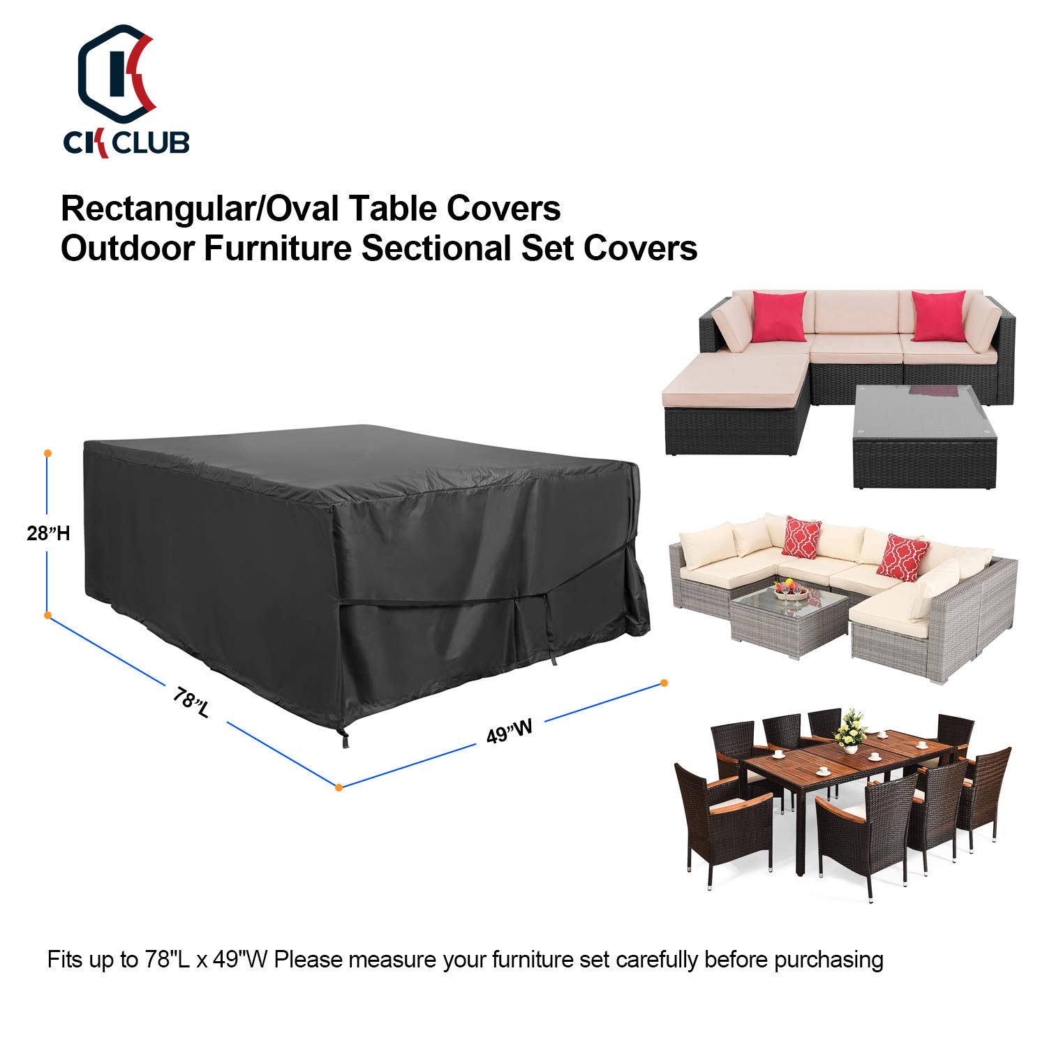 Patio Furniture Sectional Set Covers Large Waterproof Outdoor Furniture Set Covers Loveseat Set Covers Rectangle Heavy Duty 78"L x 48"W x 28"H Black