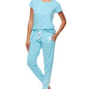 U.S. Polo Assn. Womens Pajama Set with Pockets - Short Sleeve Shirt and Pajama Pants Pj Set Mint Heather Medium