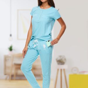 U.S. Polo Assn. Womens Pajama Set with Pockets - Short Sleeve Shirt and Pajama Pants Pj Set Mint Heather Medium